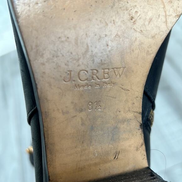 J.CREW Collection 8.5 Black Leather Ankle Boots Bootie Gold Buckle Heel Italy - Picture 6 of 7